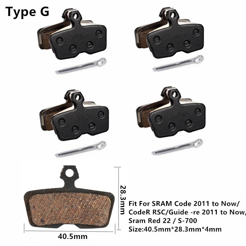 4 par halvmetalliske skivebremseklosser til sykkel, terrengsykkel, til shimano  b01s g01s a01s xtr xt slx deore sram guide nivå hdr rød etap magura