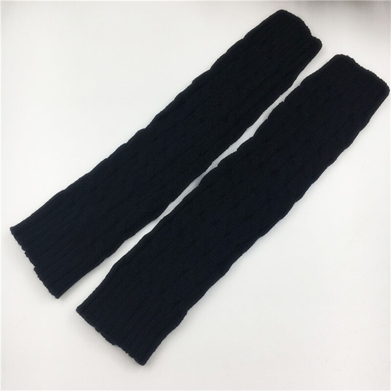 40cm jambières femmes genou haute hiver tricot solide Crochet jambières pour bottes manchettes chaussettes longues chaussettes: black