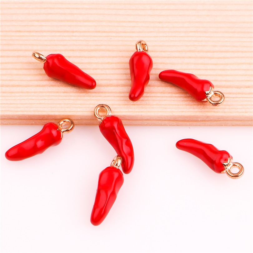 10pcs 17*5mm Della Lega Dello Smalto Goccia di Olio peperoncino Rosso Verdura casa dorata Del Pendente Risultati Dei Pendenti E Ciondoli per FAI DA TE collana Accessori Fare