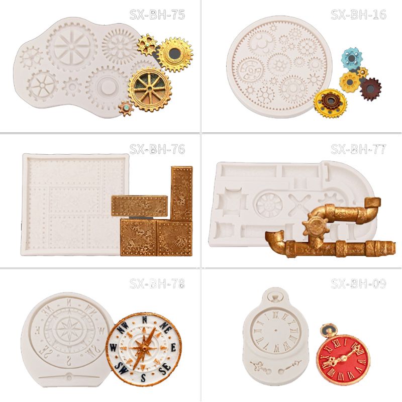 Molde de silicona de colección de engranajes de rueda de reloj y reloj de Estilo Steampunk para artesanía de azúcar, decoración de pasteles-1 #