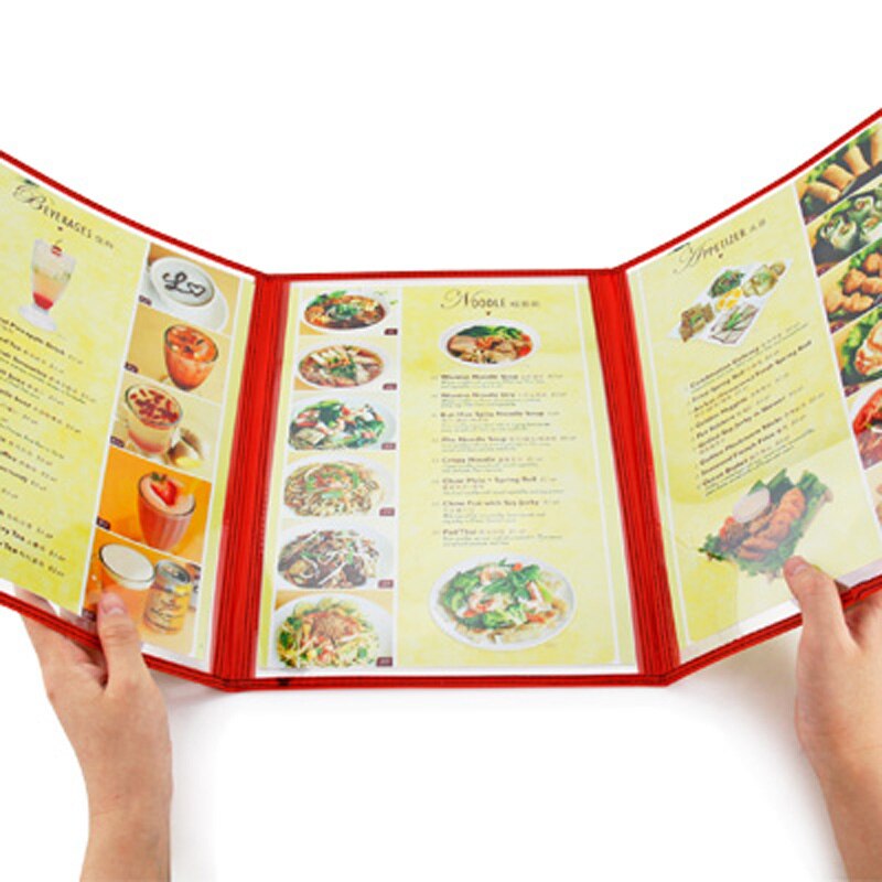 1PC Menu Cover Triple Fold Book Style Holder with 3 Page 6 View Protective Corner For Restaurant Hotel Deli Cafes Bars Pubs