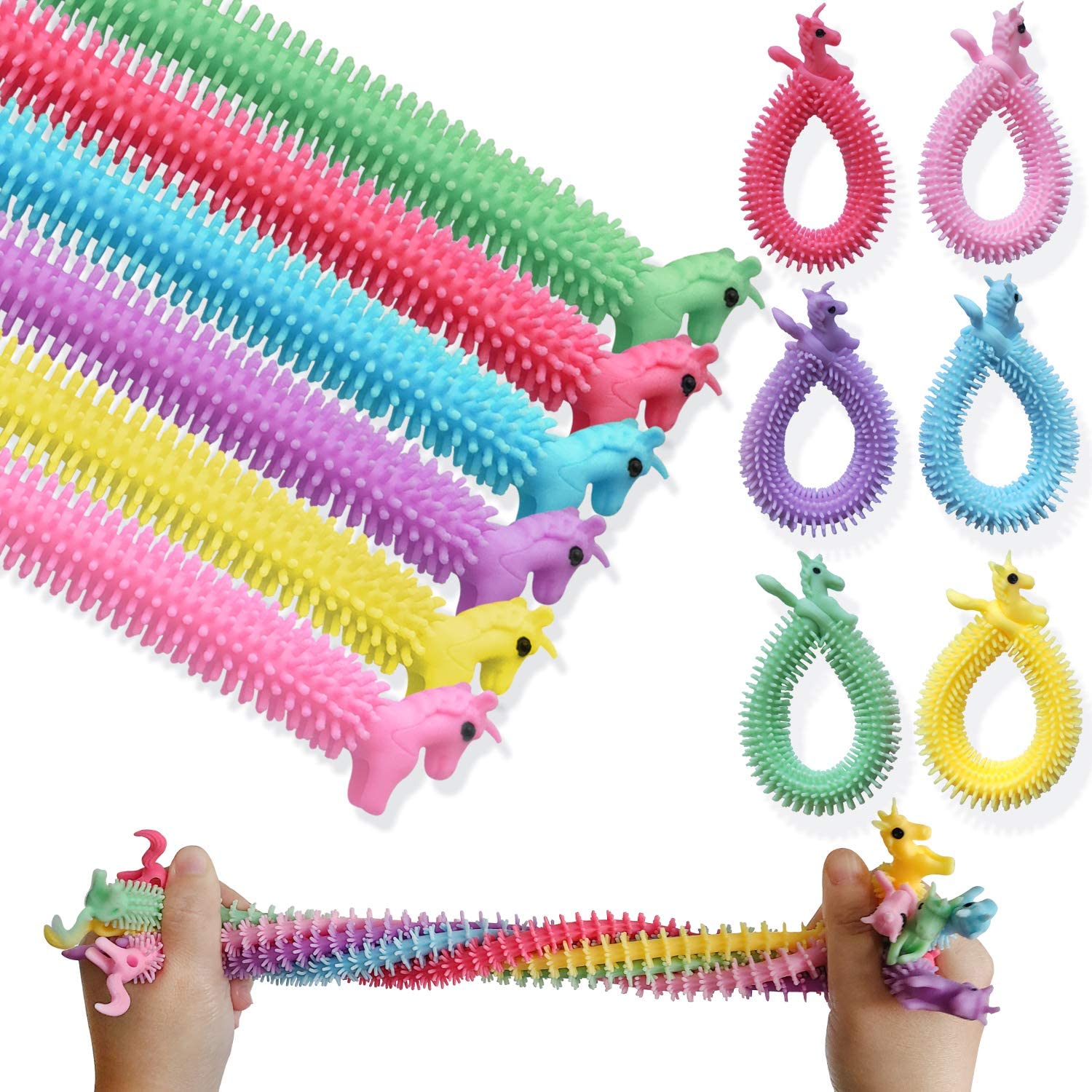 Unicorn Stretchy String Fidget Toys, Therapy Sensory Toys Anxiety Squeeze Monkey Noodles for Kids and Adults with ADD ADHD