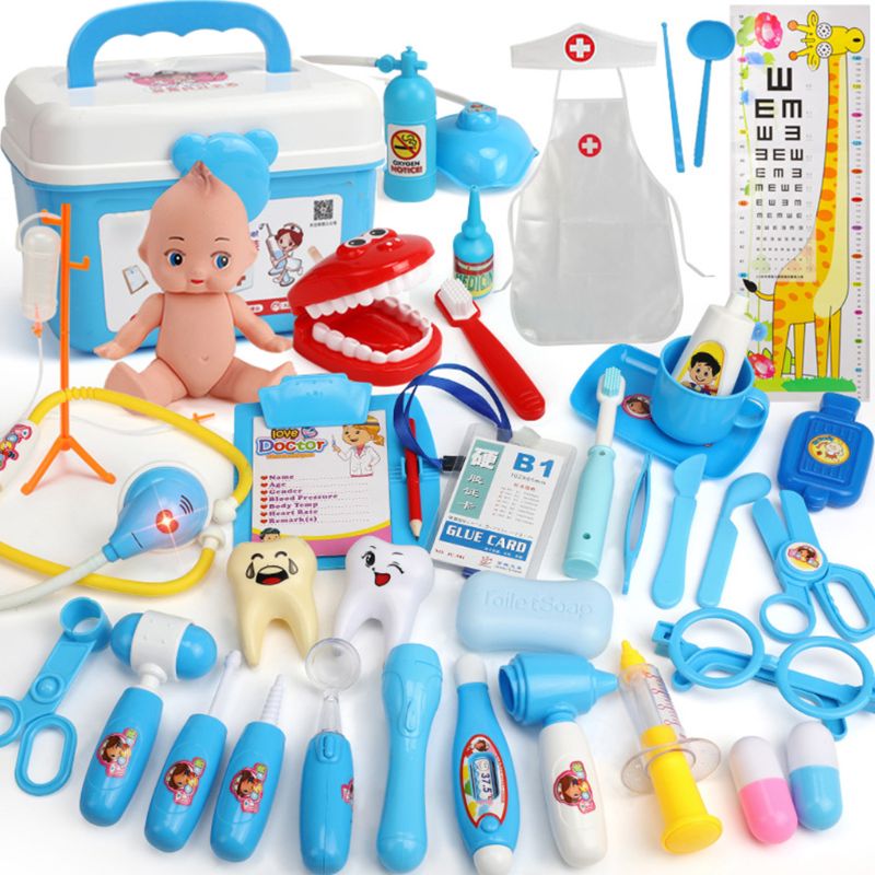 Juego Popular de 26/31/39 Uds. Doctor de juguete de enfermera, juego de dentista para niños y niñas,: 39PC BL