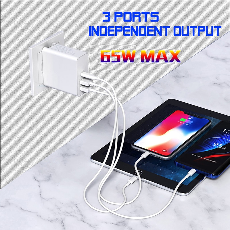 USB Quick Charge 65W USB Charger Fast Wall Charger for Samsung For Huawei For iPhone usb c cable pd charge quick charge