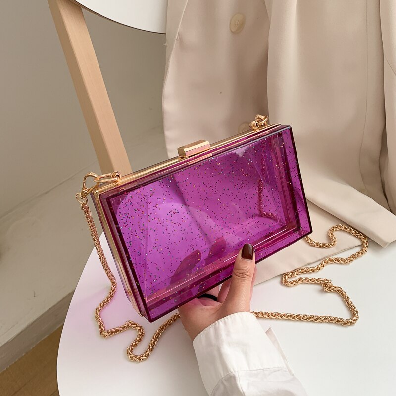 Pochettes de jour à paillettes pour femmes, sac Transparent en acrylique, joli sac à main Transparent à bandoulière, pochette de soirée,: Purple