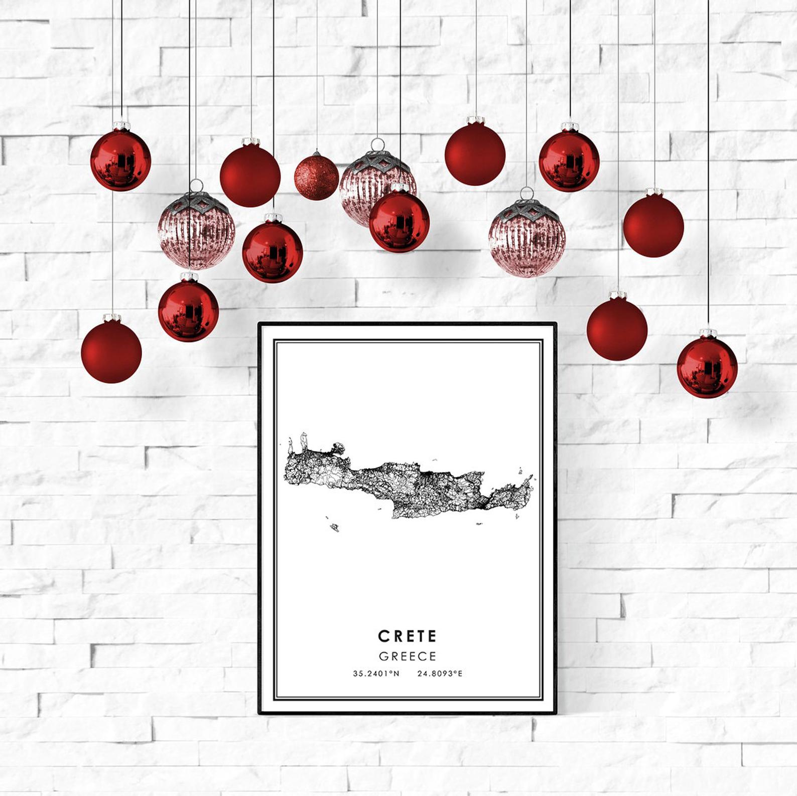 Kreta Griekenland Kaart Print Poster Canvas | Kreta Griekenland Straat Kaart | Kreta Griekenland Stad Kaart Print Poster Canvas