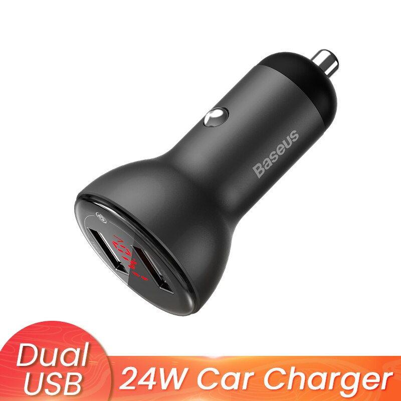 Baseus 45W Car Charger Metal Dual USB Quick Charge 4.0 3.0 USB Charger SCP QC4.0 QC3.0 Fast Charging For iPhone Xiaomi Huawei: 24W Grey