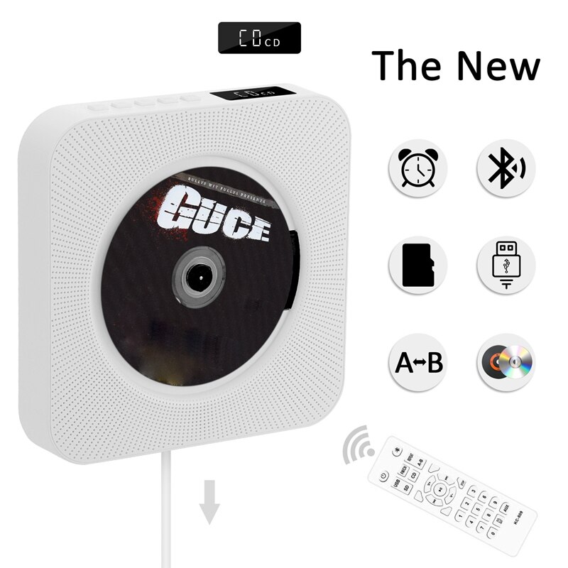 Ścienny odtwarzacz CD dźwięk przestrzenny radio FM Bluetooth USB MP3 Disk przenośny odtwarzacz muzyki głośnik stereofoniczny biały