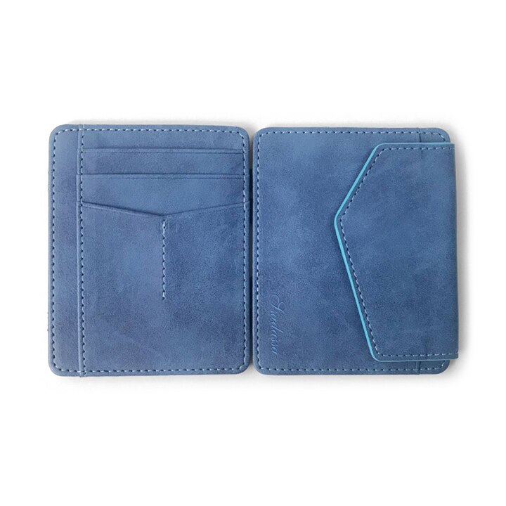 Mini Handmade open closure type bifold trick wallet smart pu magic wallet with strap: blue