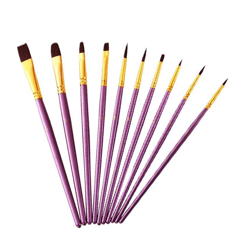 10Pcs/bag Watercolor Gouache Paint Brushes Different Shape Round Pointed Tip Nylon Hair Painting Brush Set Art Supplies no box