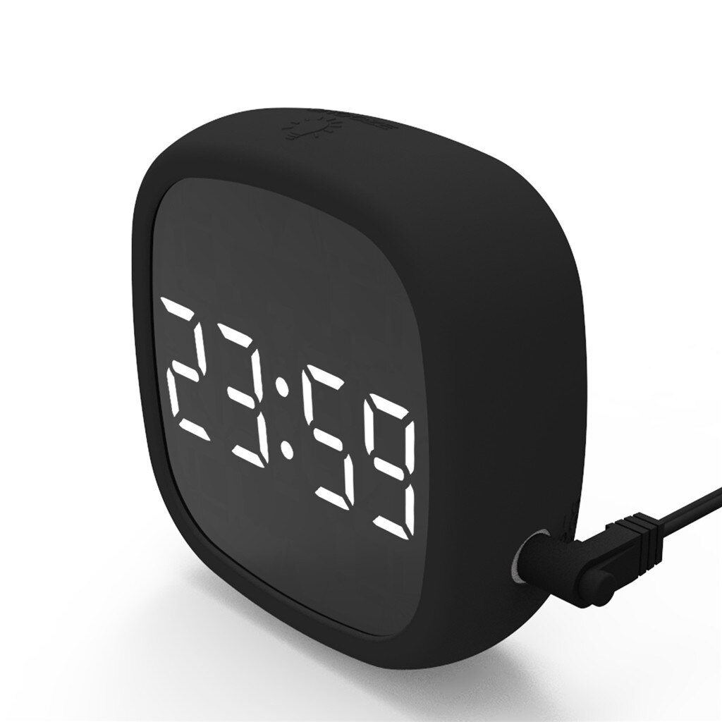 Digital Alarm Clock LED Display Pocket Silicone Intelligent voice control portable travel outdoor Desk Clock: Black 