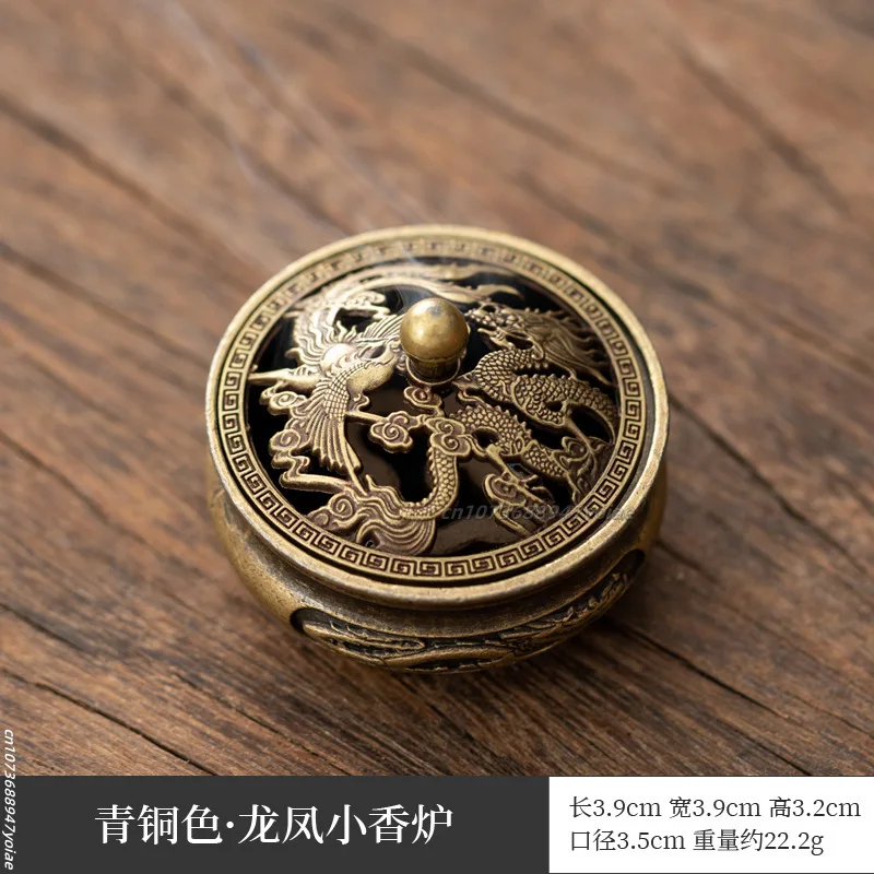 Antique Pocket Dragon Phoenix Incense Burner Hollow Incense Mini Ornaments Chinese Ancient Tea Desk Decor Office Decoration: Dark Khaki