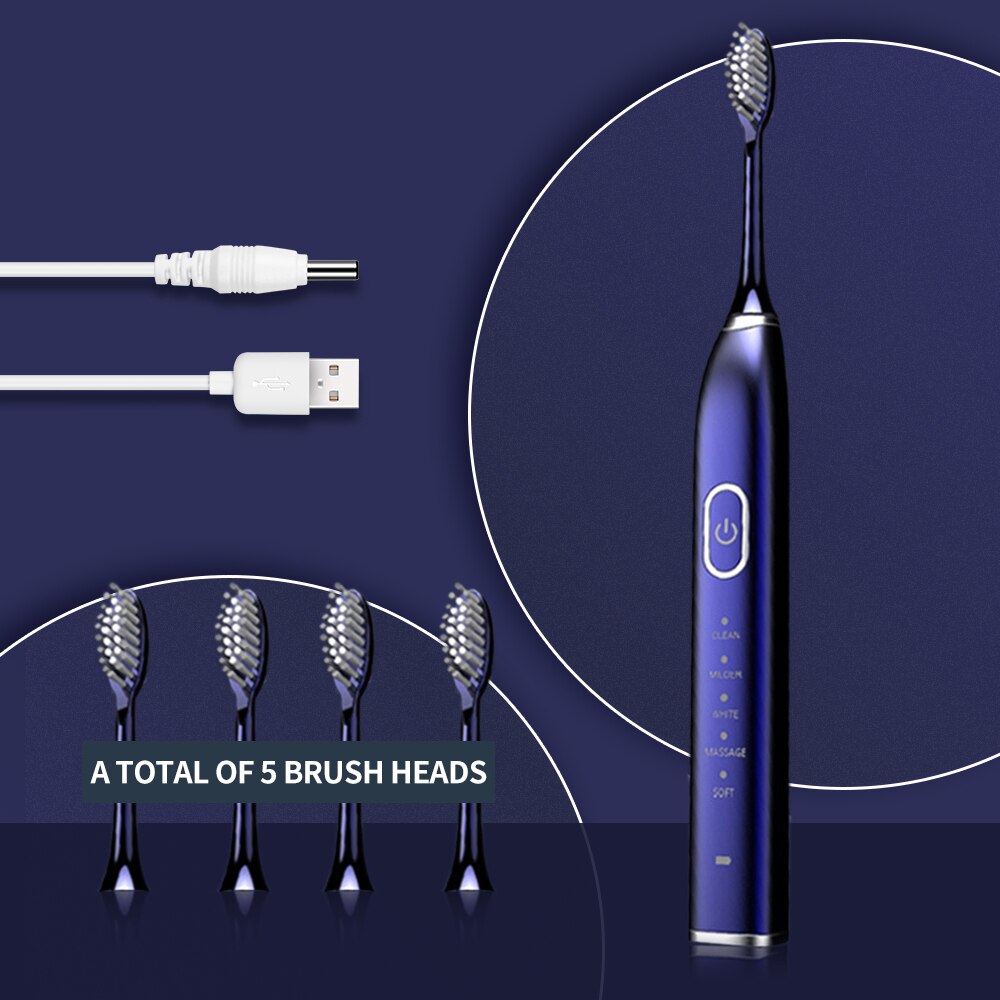 VIP Ultrasonic Sonic Electric Toothbrush 10 Mode USB Rechargeable Electronic Tooth Brush Waterproof Teeth Whitening Dental Brush: Brown