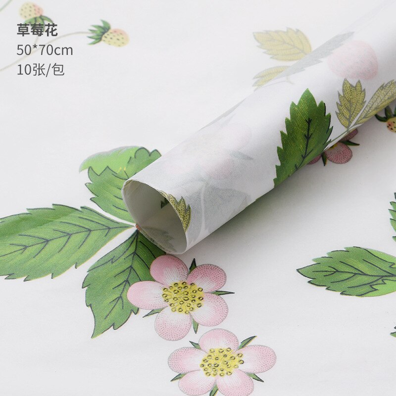 10pcs/lot 50x70cm DIY Flora Fauna Tissue Paper Wrapping Paper Clothing Packing Flower Bouquet Packaging Paper Craft Paper: strawberry flower