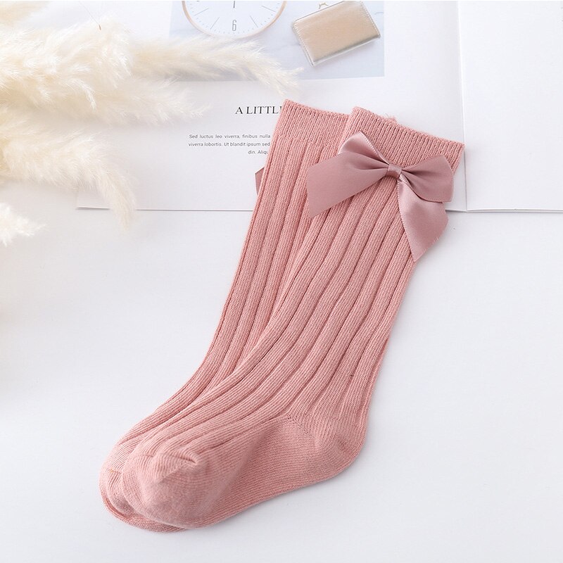Bowknot bebê meias de algodão macio crianças do bebê da menina do joelho meias altas cor sólida princesa primavera outono crianças da criança meias longas