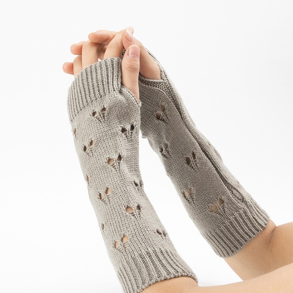Vrouwen Meisjes Handschoenen Mode Handwarmer Winter Handschoenen Vrouwen Arm Gehaakte Breien Hollow Hart Mitten Warm Vingerloze Handschoenen