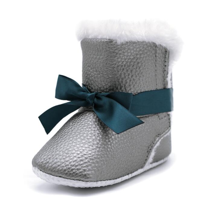 Meninas Do Bebê Botas de Neve de Pelúcia inverno Quente Sapatos Pu de Couro Liso Com Sapatos Ao Ar Livre Botas de Neve Da Criança Do Bebê Crianças Meninas sapato: silver / 2