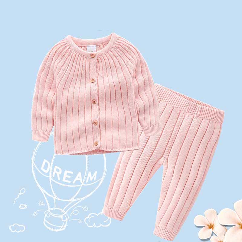 Herfst Winter Baby Gebreide Jas En Broek Set Baby Breien Warme Outfit Roze Blauw Groen Geel Pak Voor Jongens Meisjes