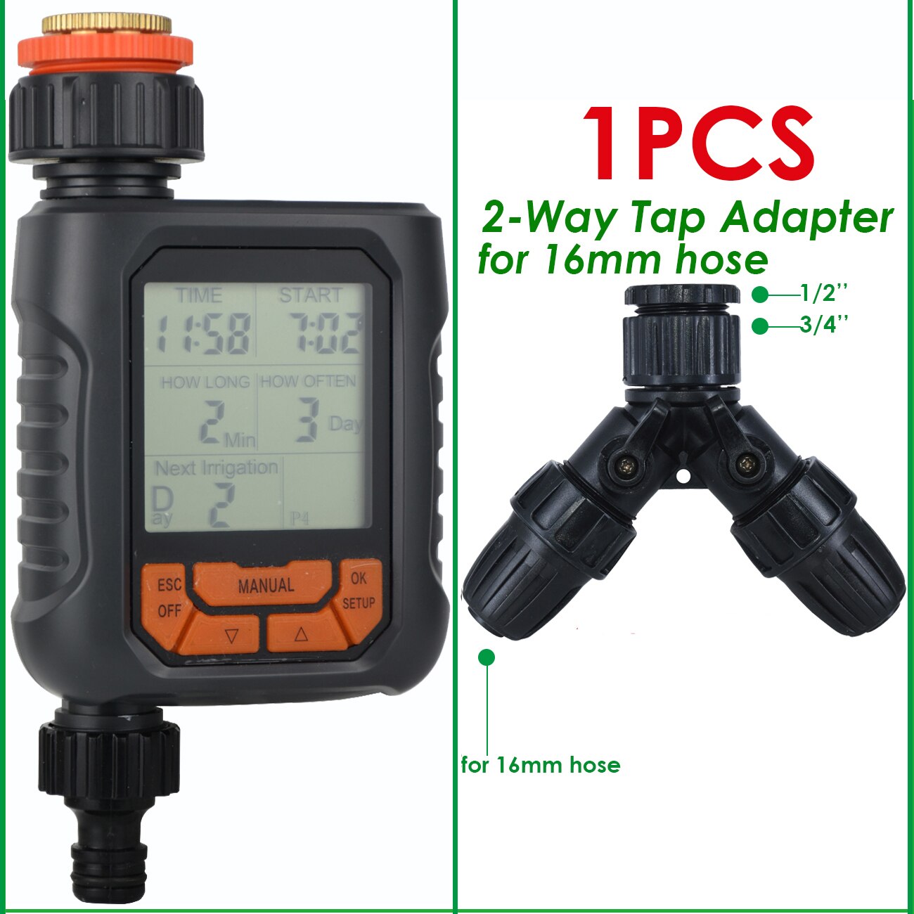 Temporizador de agua para aspersor de jardín, temporizador Digital programable automático, resistente al agua IP65 para sistema de riego de césped, controlador de riego: YELLOW