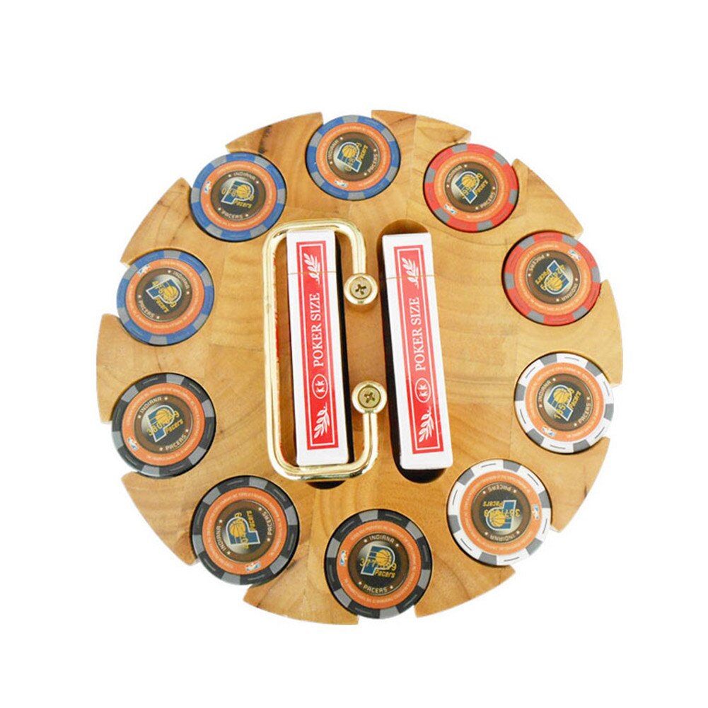 Poker Chip Set Wooden Carousel Case Rotation Storage Tray Large Capacity For Poker Blackjack