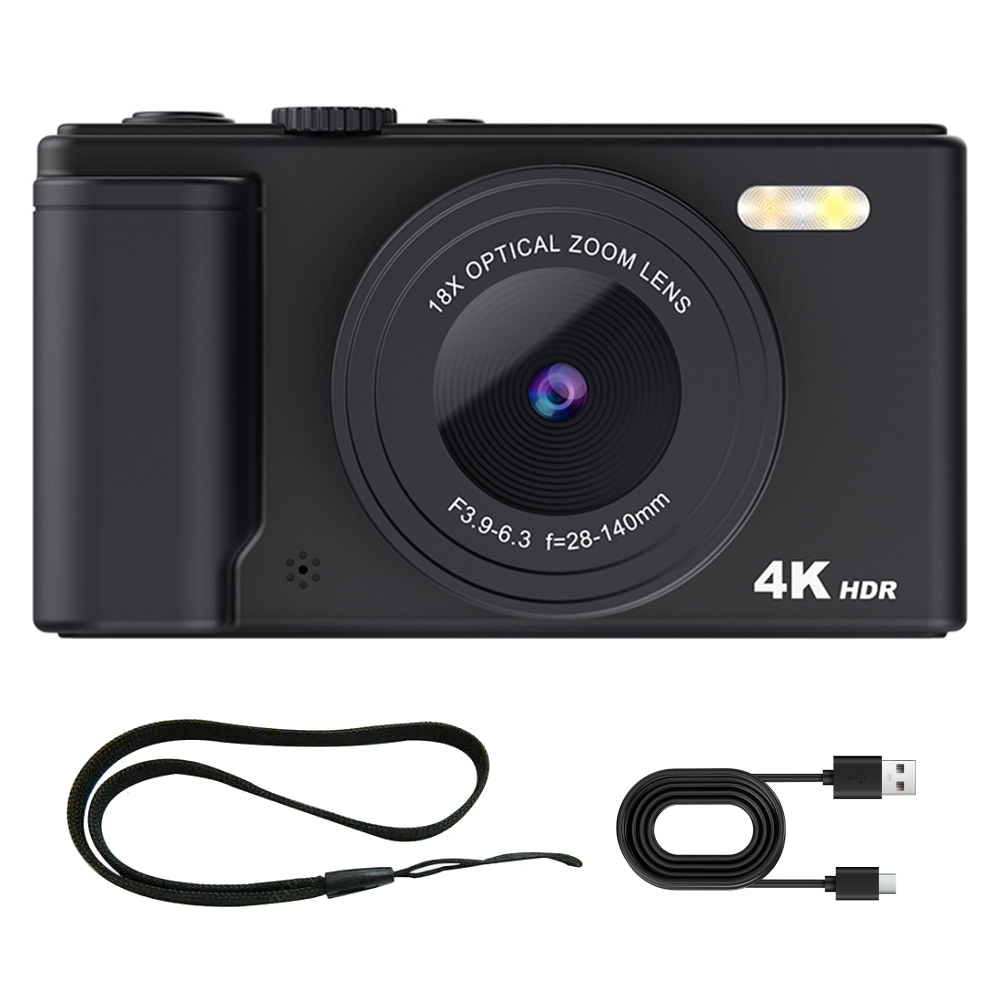 4K Digital Camera Photography Camera 18X Zoom 64MP Autofocu Vlog Video Recorder Compact Camera 2.8 Inch 180° Flip Screen CCD: WHITE