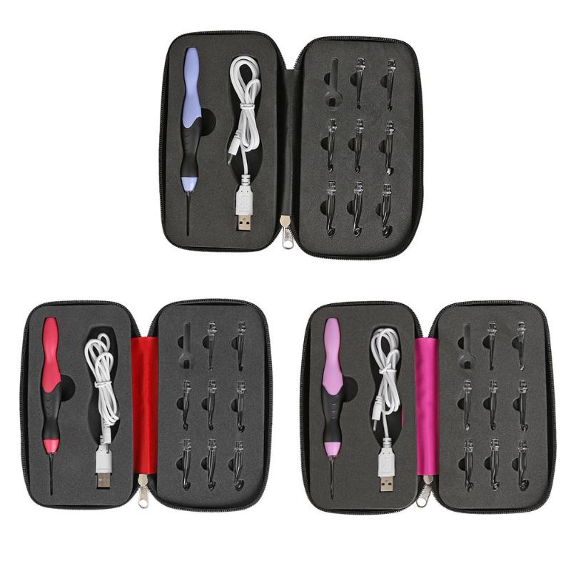 Ganchos de ganchillo 9 en 1 con luz, agujas de tejer, recargables por USB, herramientas para tejer, accesorios de costura para suéter