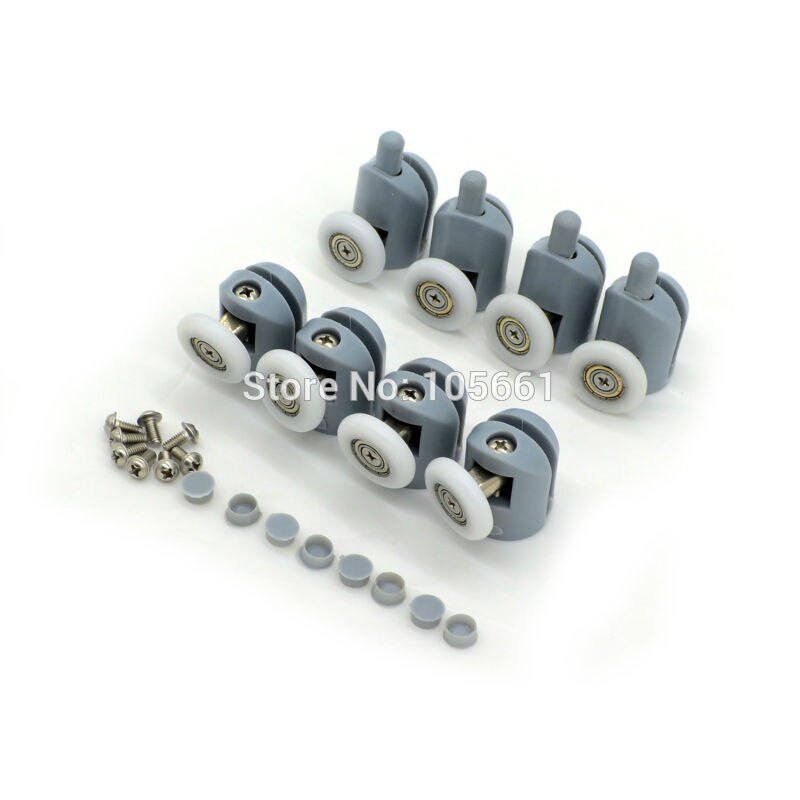 8 Teile/satz Singel oben/Boden Duschtür Rollen Läufer Räder Riemenscheiben 23 MM/25 MM/Schraubdeckel Kappen Geliefert