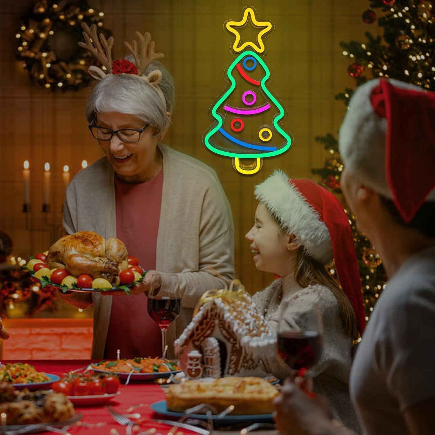 Letrero de neón para árbol de Navidad, luz LED para dormitorio, habitación, cueva de hombre, Bar de cumpleaños, de boda, decoración del hogar,