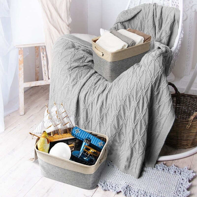 Fabric Storage Box, Storage Basket, Basket Fabric In Square For Cupboard, Shelf, And Clothes (Foldable, Pack Of 3)