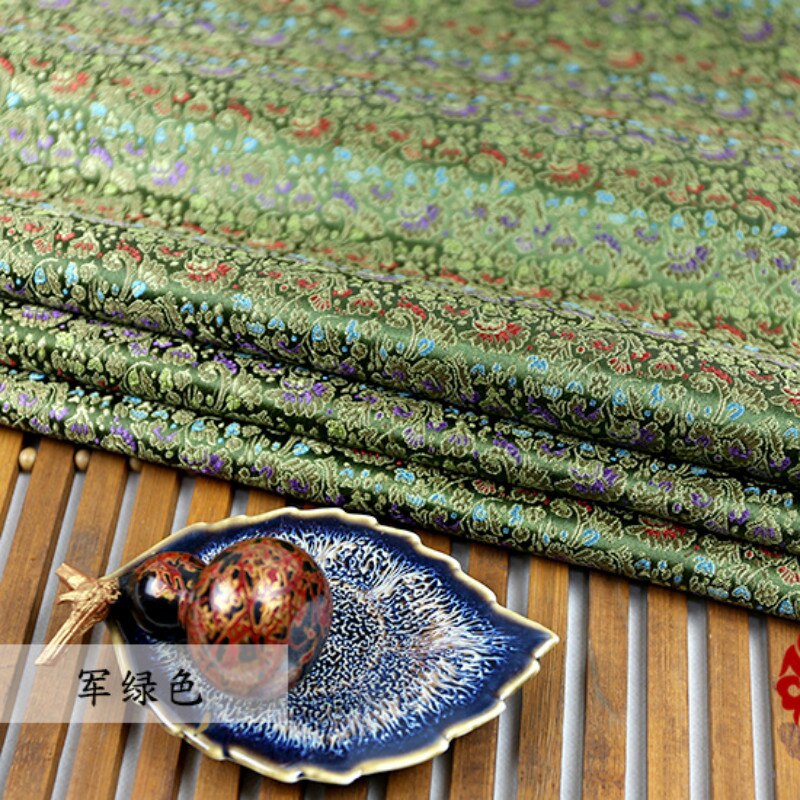 Width 75cm Silk Jacquard weave Metallic Brocade Fabric Chinese Hanfu Dress Bjd Kimono Material Celosia Cloth By the Half-yard: Army green