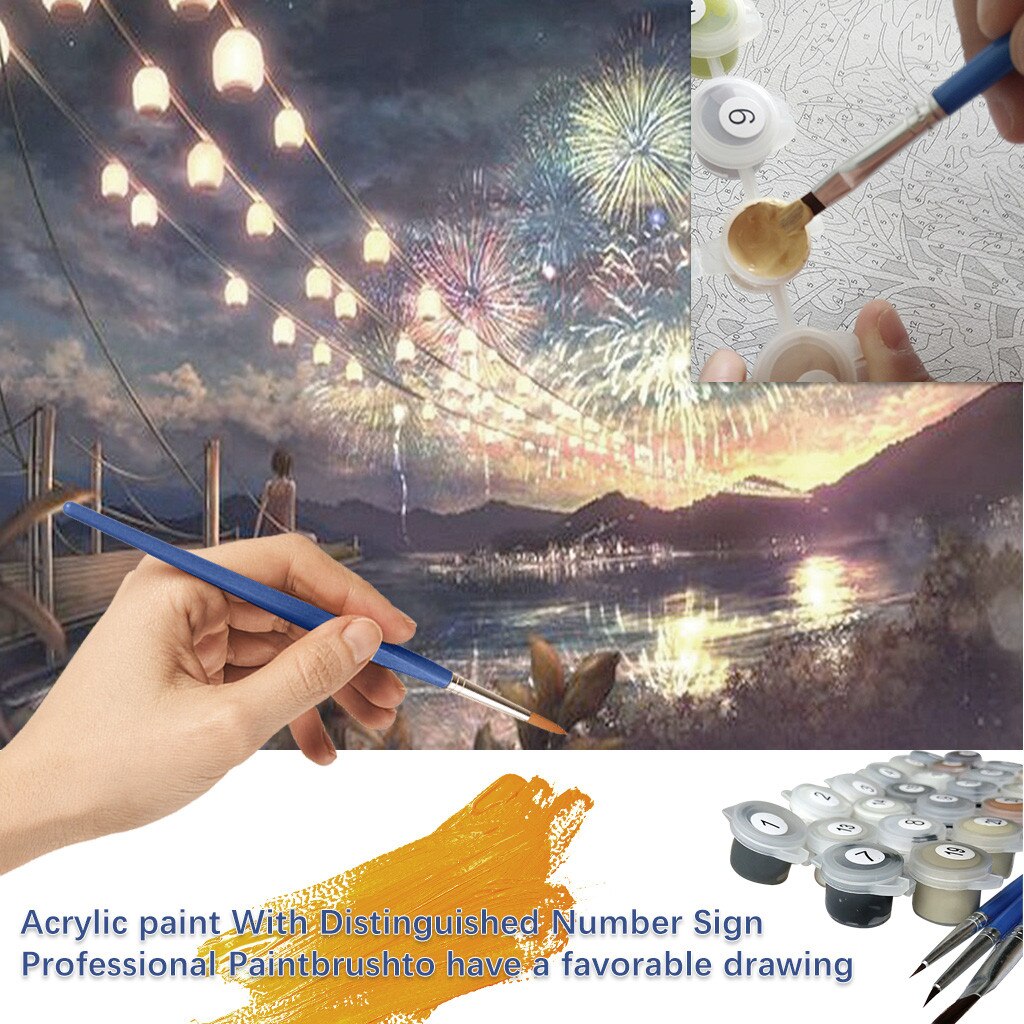 Frameless Fireworks season Diy Digital Painting By Numbers Kits Acrylic Paint By Numbers Unique