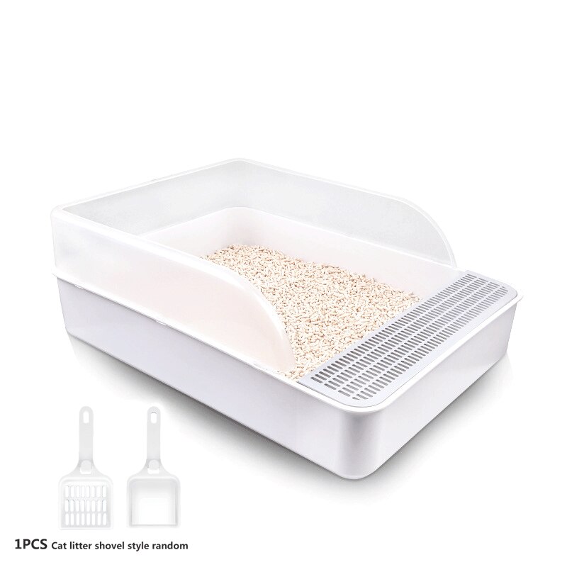 Semi-closed Cat Litter Box Pet Cat Clean Basin Toilet Cat Dog Anti-Splash Toilet with Cat Litter Shovel Cat Indoor Home Sandbox: White / L