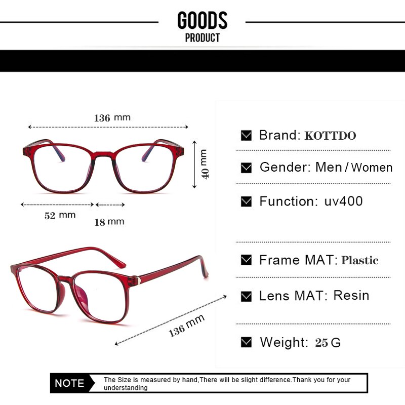 KOTTDO Retro Mens Glasses Frame Computer Eyeglasses Frame Women Anti-blue Light Transparent Clear Pink Plastic Frame