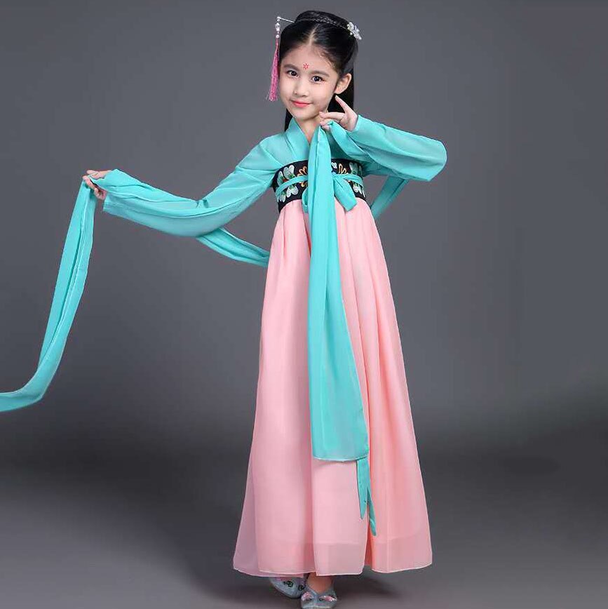 Kid Girl Chinese Costume Child Seven Fairy Hanfu Clothing Ancient Folk Dance Performance Chinese Traditional Dress for Girls