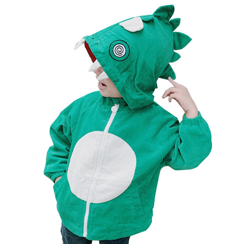 Coupe-vent à capuche en velours côtelé pour enfants, garçon et fille, veste d&#39;automne en forme de dinosaure, manteau de couleur verte pour tout-petits de 2 à 6 ans: 6T