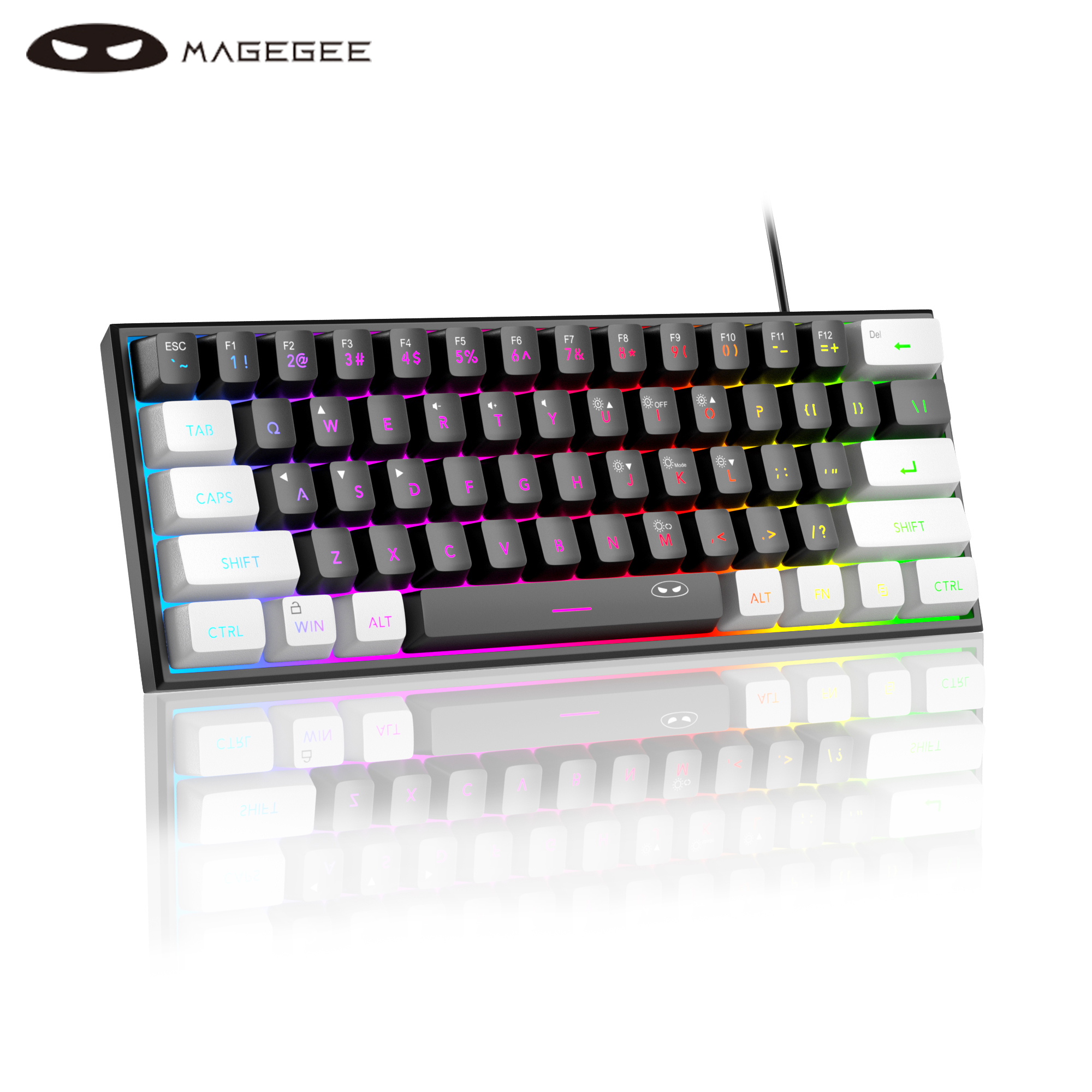 MageGee TS91 60% kompaktowa klawiatura przewodowa 61 klawiszy podświetlenie RGB mała przenośna klawiatura membranowa komputera biurowego dla komputera z systemem Windows: Black