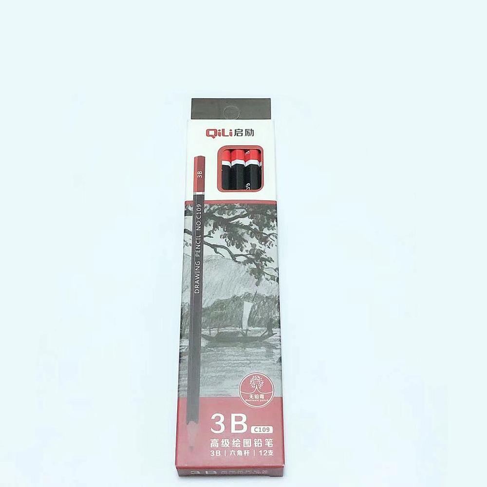 12 pcs/box Sketch pencil HB 2B 3B 4B 5B 6B 8B 10B 2H 3H Soft medium hard carbon pen Office school drawing pencil: 3B