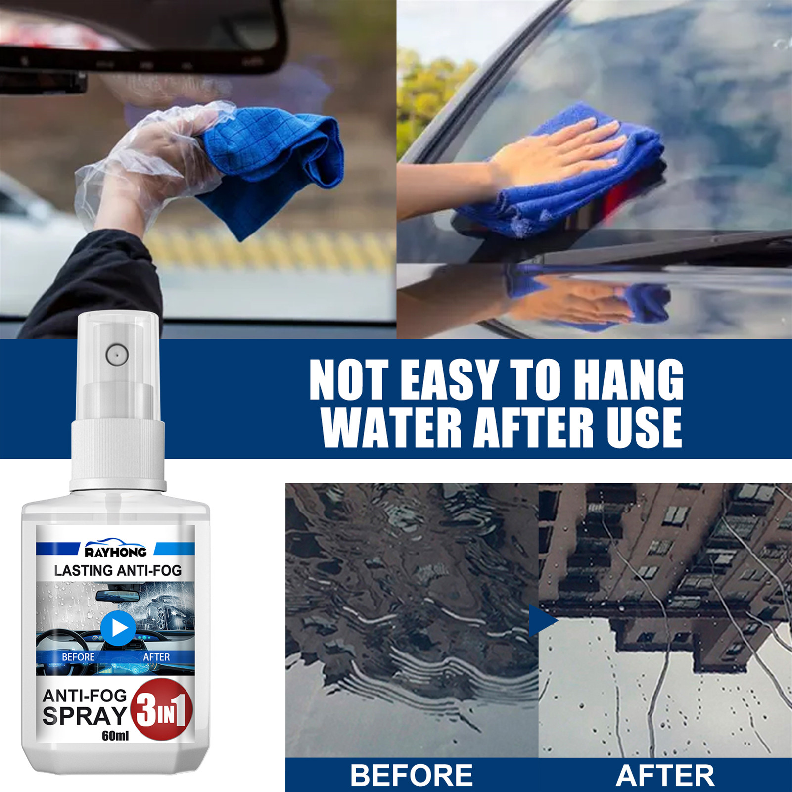 60ml Anti-fog Agent Spray Car Windshield Defogger Agent Auto Glass Rainproof Agent Coating Agent Car Window Anti-fog Spray