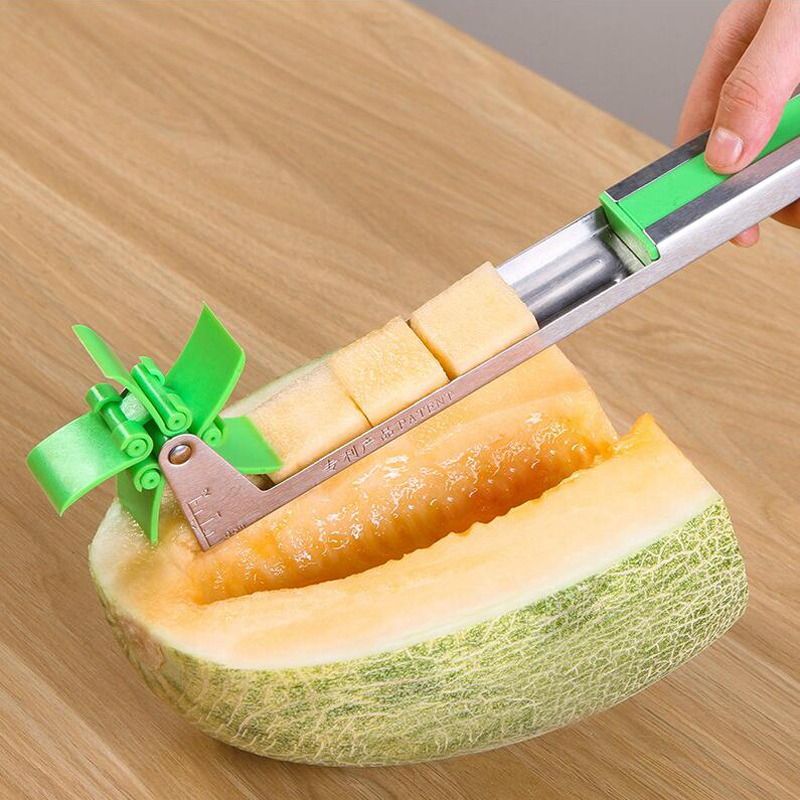 Kitchen windmill Watermelon Slicer Cutter Tongs Corer Fruit Melon Stainless Steel Watermelon Cut Refreshing Watermelon Cubes