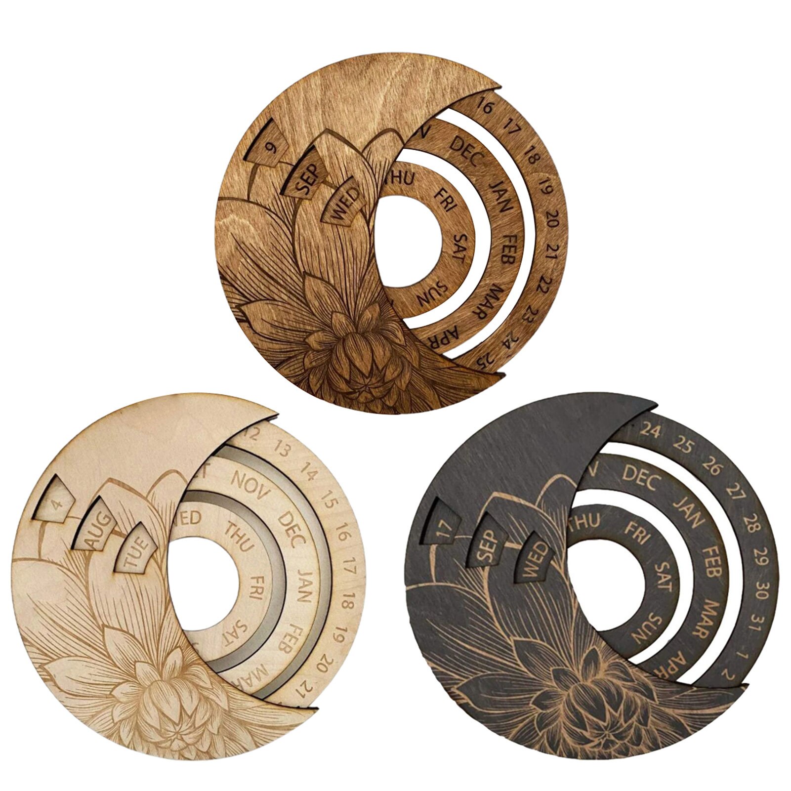 Everlasting Retro Wooden Calendar Round Perpetual Calendar Study Desk Calendar Handicraft Decoration Wooden Craft For Home Decor