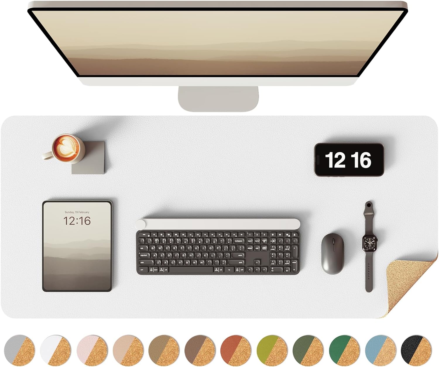 Xxl-doppelseiten-schreibtischunterlage, schreibtischschutz aus öko-kork, schreibtischmatte aus leder, großes mauspad, wasserfeste schreibtischunterlage für büro/zuhause: 80 x 40 cm / Weiß