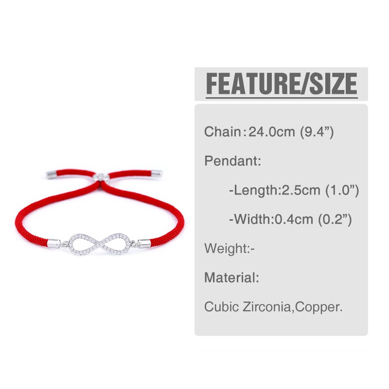 Flola Lucky Infinity Charm Armband Met Zirkoon Zwarte String Verstelbare Armband & Dangle Voor Vrouwen Armbanden Pulseras Brta66