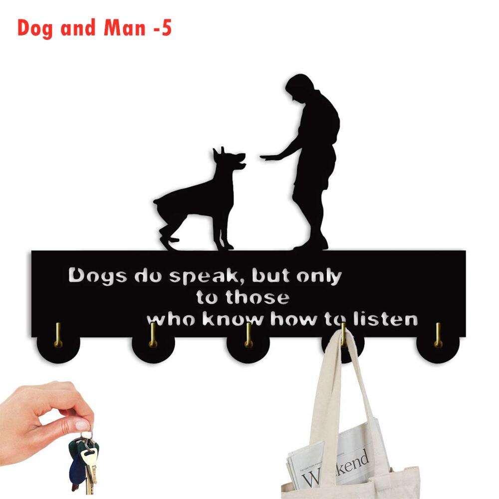 Ganchos: decoración de pared para perros, decoración de pared, ganchos para abrigos de madera, llavero, colgador de llaves para pared, entrada y cocina, 11,8 × 7,8 pulgadas, negro: Dog and Man 5