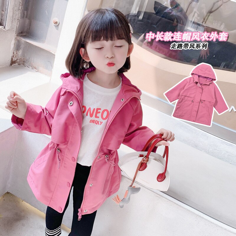Baby Girls Wind Coat Kids Cool Girl Generous Long Sleeve Autumn Spring Pink Trench