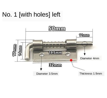 304 Stainless Steel Loaded Hinge Safety Spring Bolt Barrel Latch for Industrial Welding Distribution Cabinet Hardware: 1-hole-L
