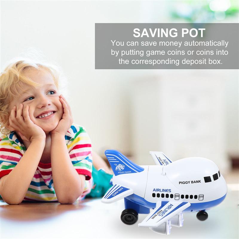 Giocattolo salvadanaio alimentato a batteria con riconoscimento facciale a forma di aereo da 1pc
