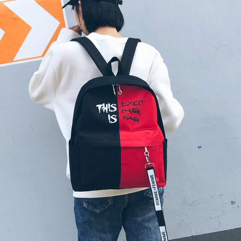 Sac à dos en noir et blanc, sac d'école coréen pour femmes, sac à dos unisexe classique en toile, cartable pour filles et garçons