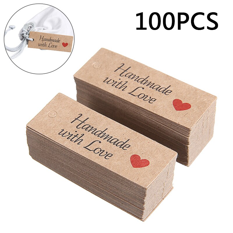 100Pcs Kraft Papier Tags Handgemaakt Met Liefde Party Wedding Favor Label Voor Candy Cookies Display Verpakking