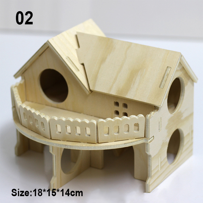 Muebles de juguete de madera para hámster, casa pequeña, columpio, rueda para correr, nido de madera, jaula, suministros: 02