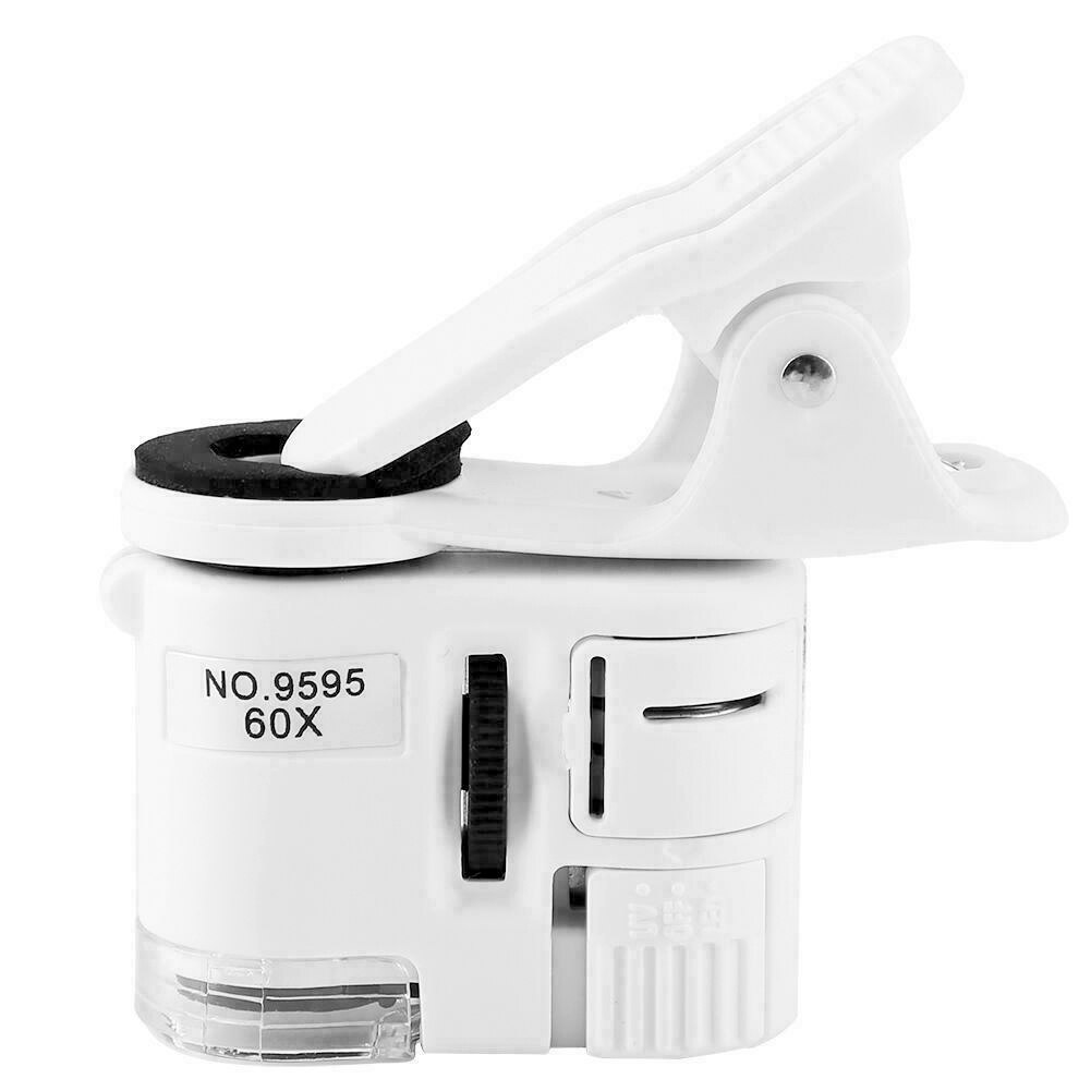 60X Draagbare Clip Vergrootglas Loupe Uv Microscoop Universele Mobiele Telefoon Met Mini Led FKU66